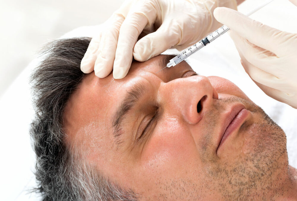 Botox is injected into the worry line between the eyebrows.